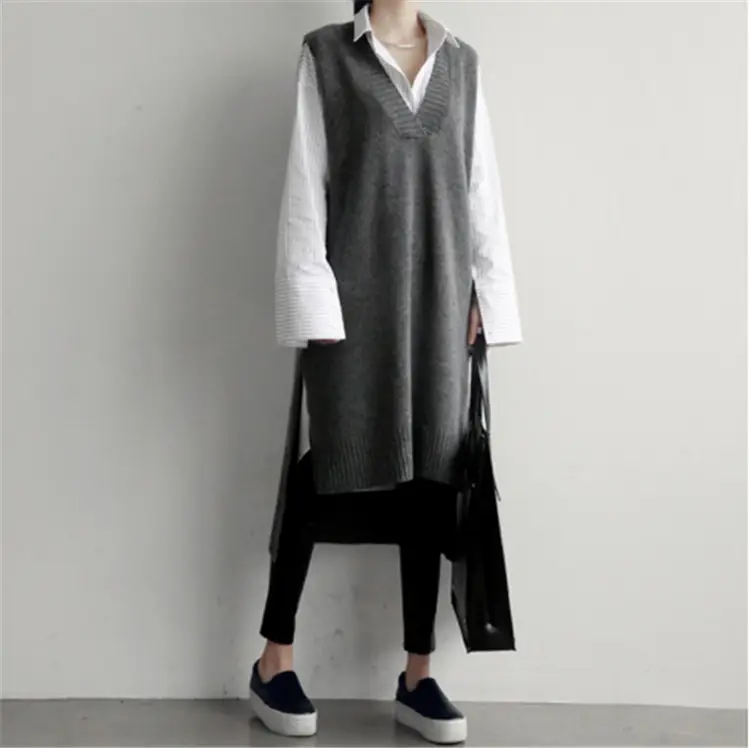 2026 Korean Style Black Knitted V-Neck Vest Dress — feature 1