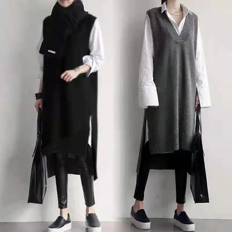 2026 Korean Style Black Knitted V-Neck Vest Dress — feature 10