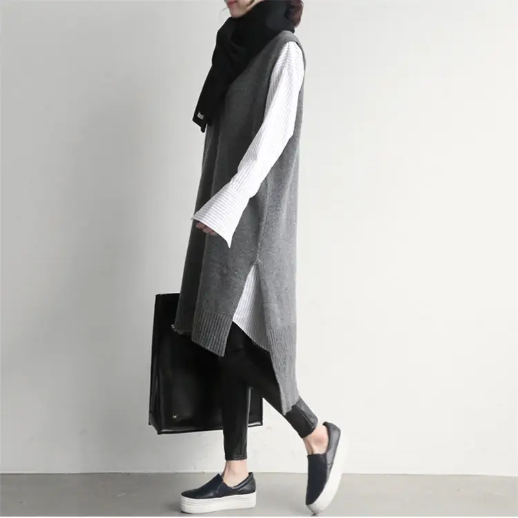 2026 Korean Style Black Knitted V-Neck Vest Dress — feature 5