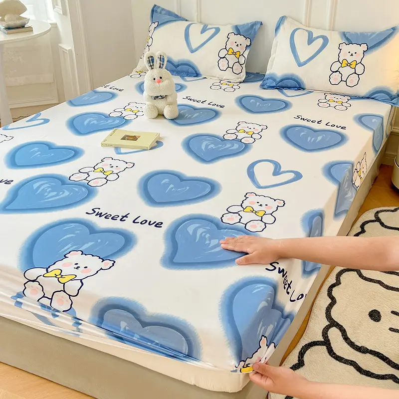 Single Bed Printed Cotton Mattress Cover with Pillowcase