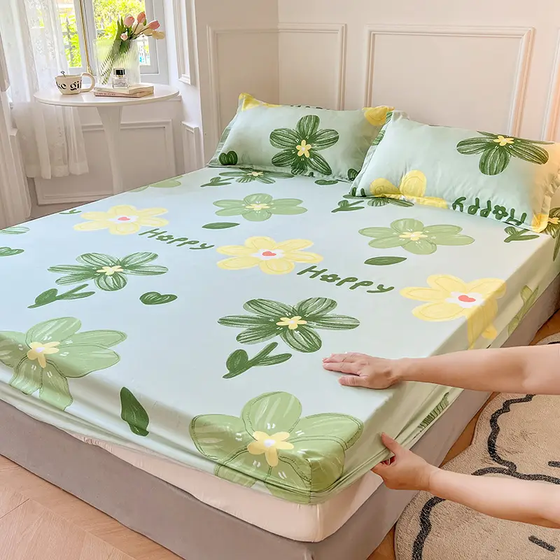 Single Bed Printed Cotton Mattress Cover with Pillowcase - Image 11