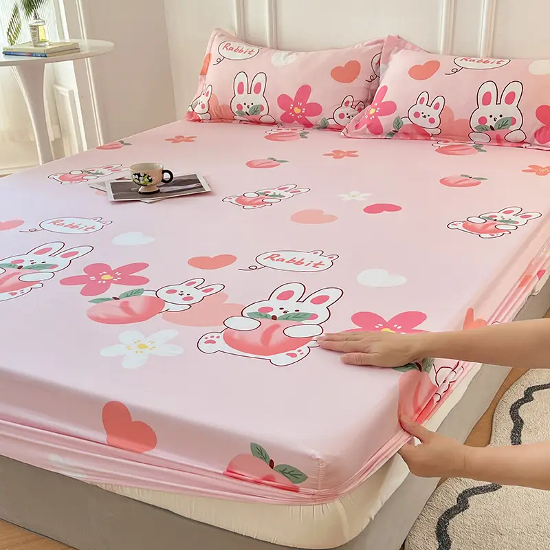 Single Bed Printed Cotton Mattress Cover with Pillowcase - Image 13