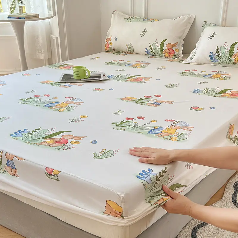 Single Bed Printed Cotton Mattress Cover with Pillowcase - Image 14