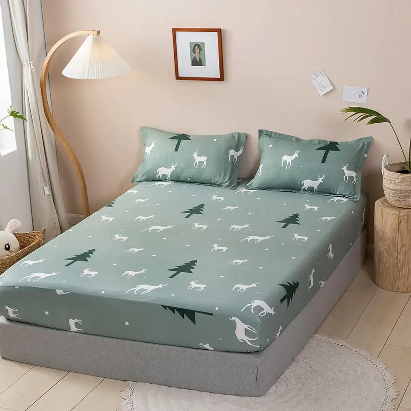 Single Bed Printed Cotton Mattress Cover with Pillowcase - Image 5