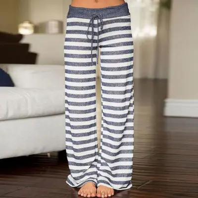 Printed Floral Wide Leg Pants Navy Blue Loose Fit - Image 10