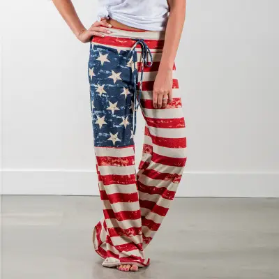 Printed Floral Wide Leg Pants Navy Blue Loose Fit - Image 17