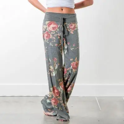 Printed Floral Wide Leg Pants Navy Blue Loose Fit - Image 2