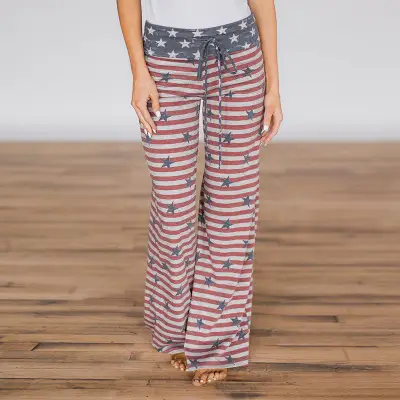 Printed Floral Wide Leg Pants Navy Blue Loose Fit - Image 21