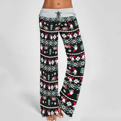 Printed Floral Wide Leg Pants Navy Blue Loose Fit - Image 29