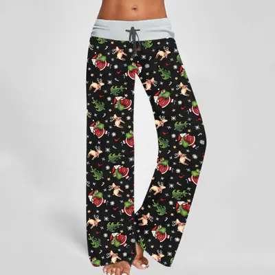 Printed Floral Wide Leg Pants Navy Blue Loose Fit - Image 31