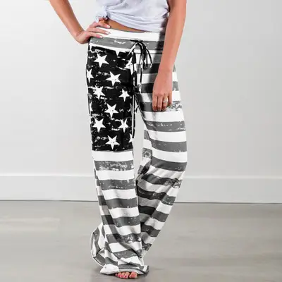 Printed Floral Wide Leg Pants Navy Blue Loose Fit - Image 35