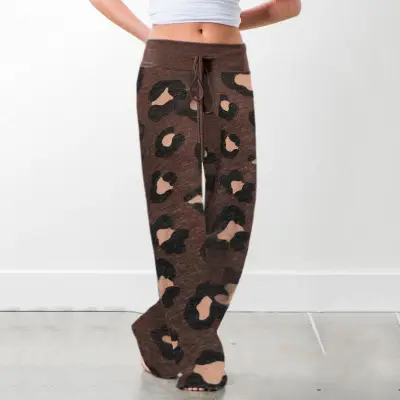 Printed Floral Wide Leg Pants Navy Blue Loose Fit - Image 36