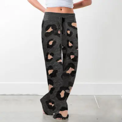 Printed Floral Wide Leg Pants Navy Blue Loose Fit - Image 37