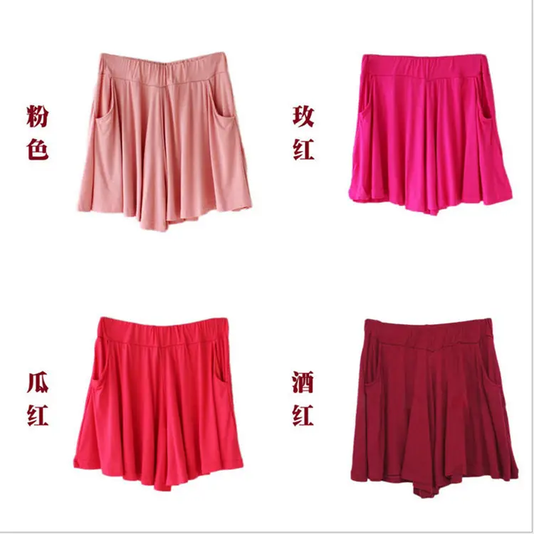 Women's Modal Shorts Pink Red Maroon Loose Fit Wide Leg