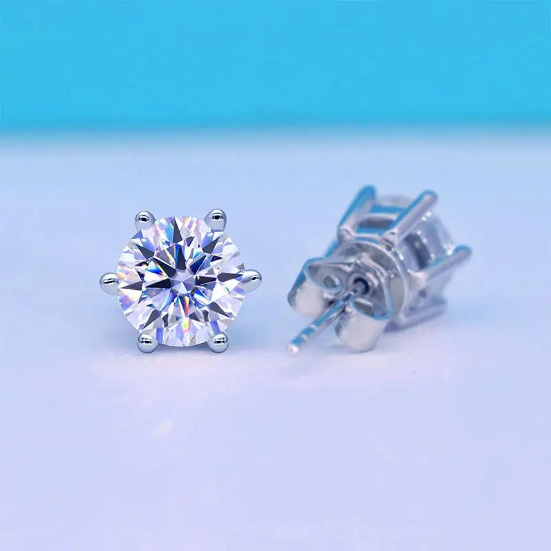 925 Sterling Silver Gold Plated D Color Moissanite Classic Six-Claw Earrings Women's Ear Holes - Image 4