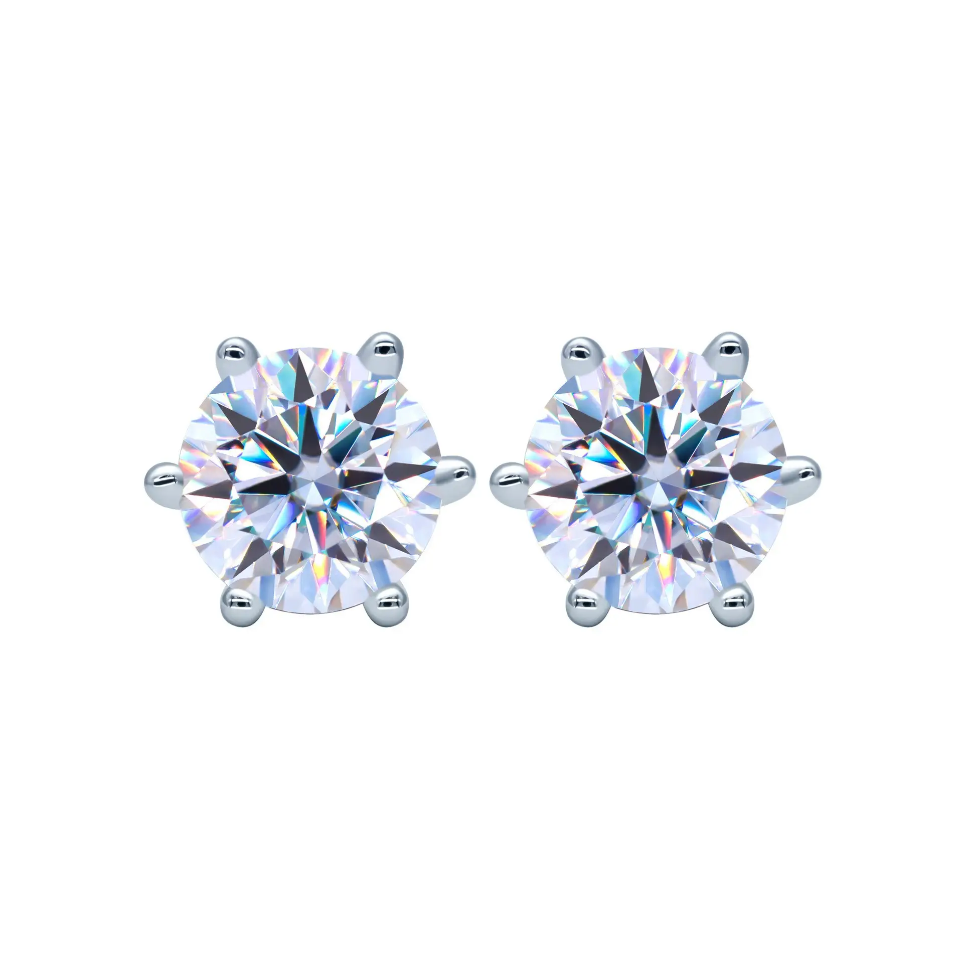 925 Sterling Silver Gold Plated D Color Moissanite Classic Six-Claw Earrings Women's Ear Holes - Image 6