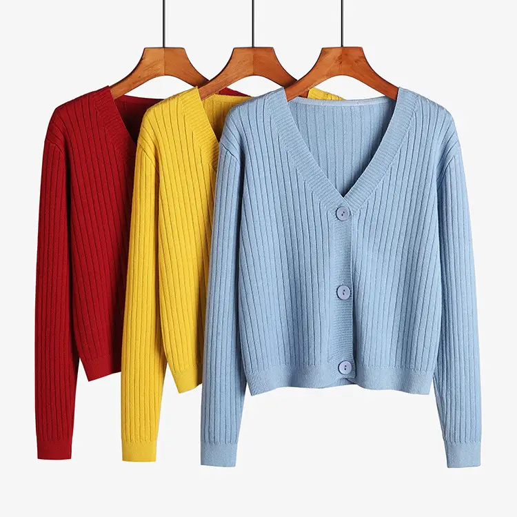 Women Light Blue Knitted V-Neck Cardigan Long Sleeve — feature 2