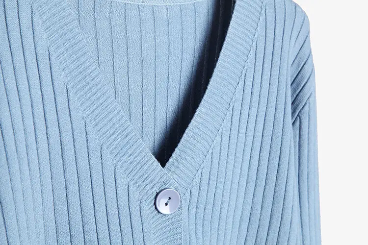 Women Light Blue Knitted V-Neck Cardigan Long Sleeve — feature 36
