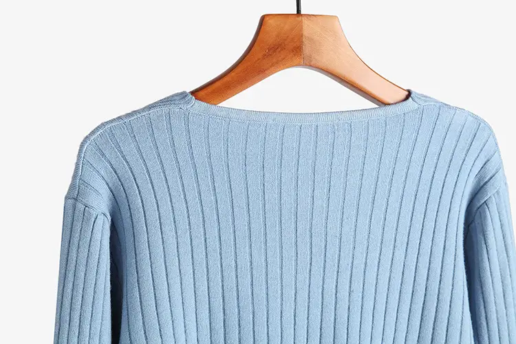Women Light Blue Knitted V-Neck Cardigan Long Sleeve — feature 38