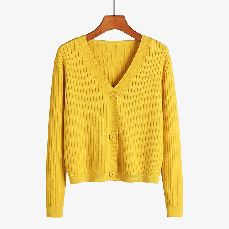 Women Light Blue Knitted V-Neck Cardigan Long Sleeve - Image 2