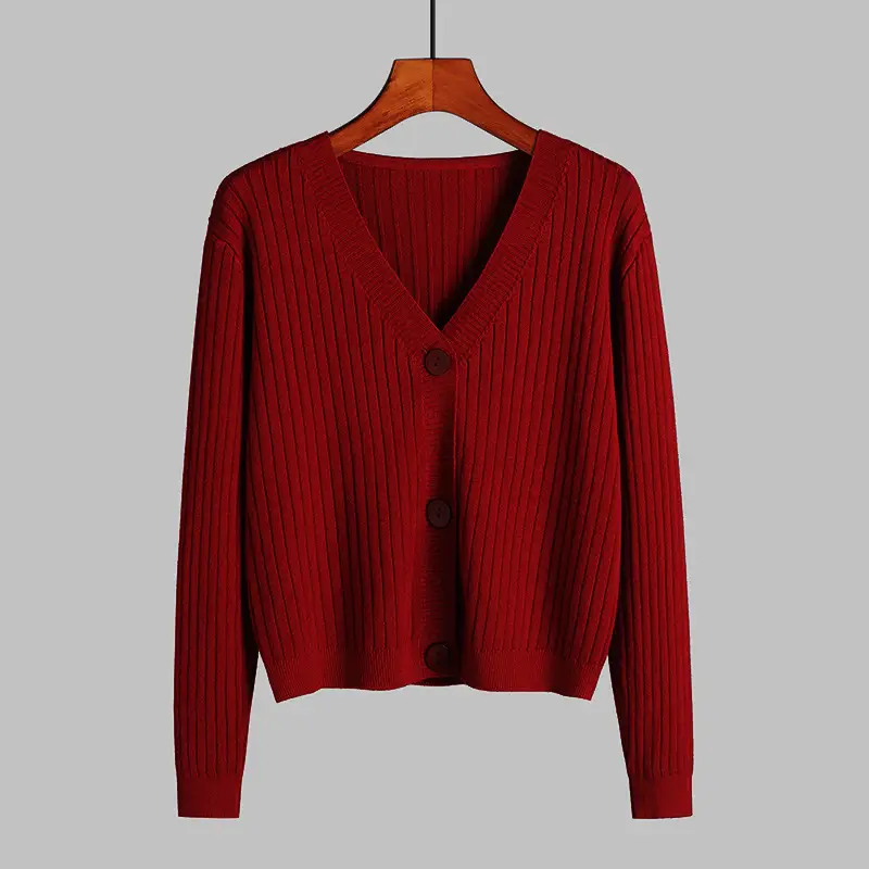 Women Light Blue Knitted V-Neck Cardigan Long Sleeve - Image 4