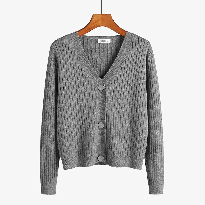 Women Light Blue Knitted V-Neck Cardigan Long Sleeve - Image 6