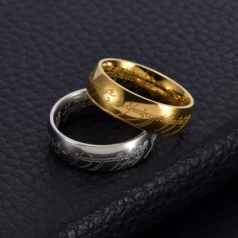 Titanium Steel Men's Rings Gold Silver Lord of the Rings Design - Image 3