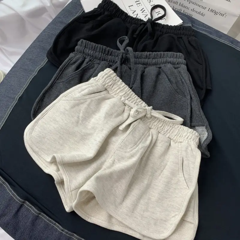 Women Slim Fit Shorts Black Gray White High Waist Loose Fit - Image 2
