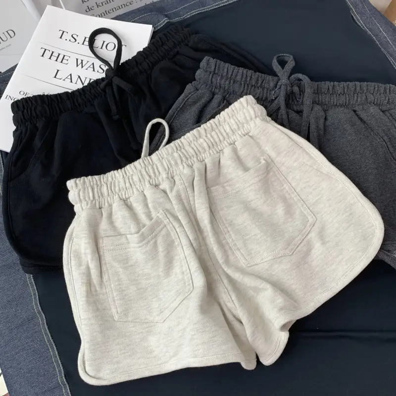 Women Slim Fit Shorts Black Gray White High Waist Loose Fit - Image 3