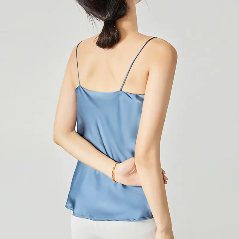 Women Silk Camisole Pile Collar Top Yellow - Image 8