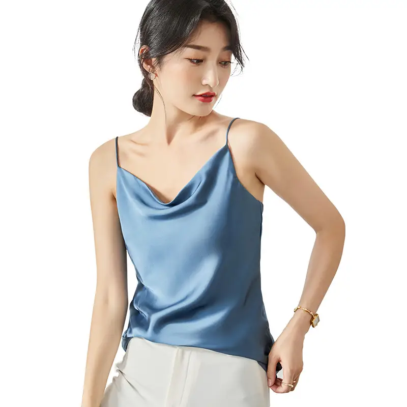 Women Silk Camisole Pile Collar Top Yellow - Image 9
