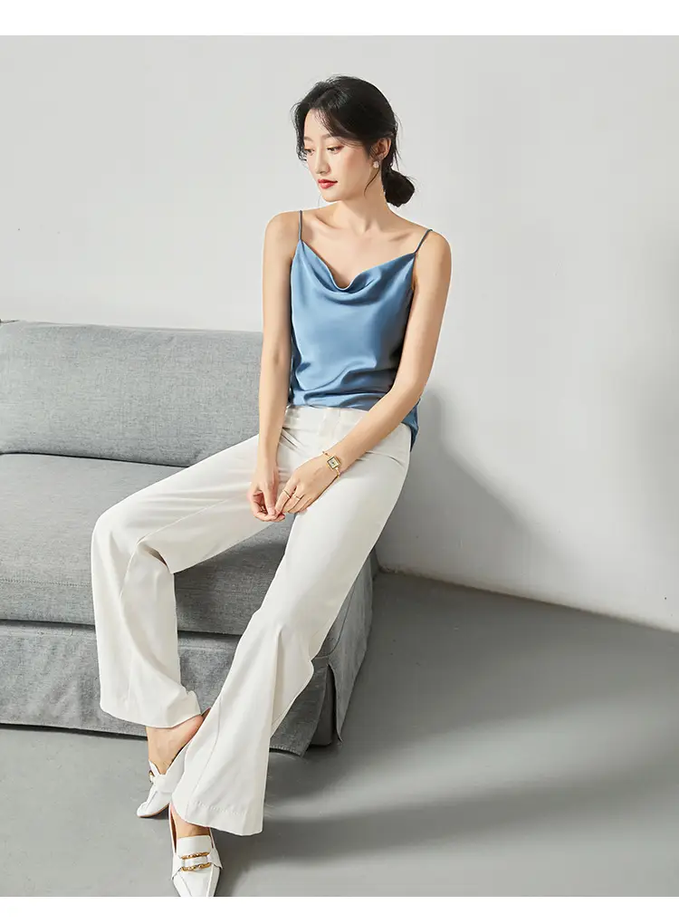 Women Silk Camisole Pile Collar Top Yellow — feature 20