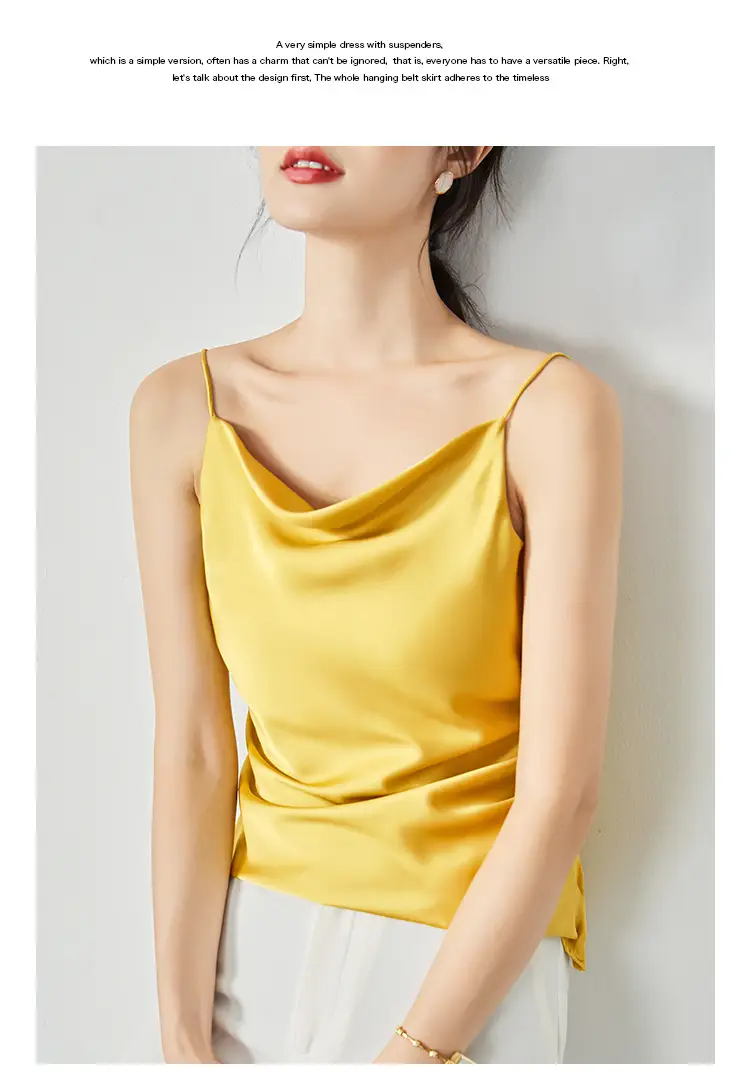 Women Silk Camisole Pile Collar Top Yellow — feature 22