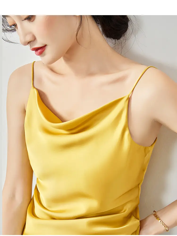 Women Silk Camisole Pile Collar Top Yellow — feature 23