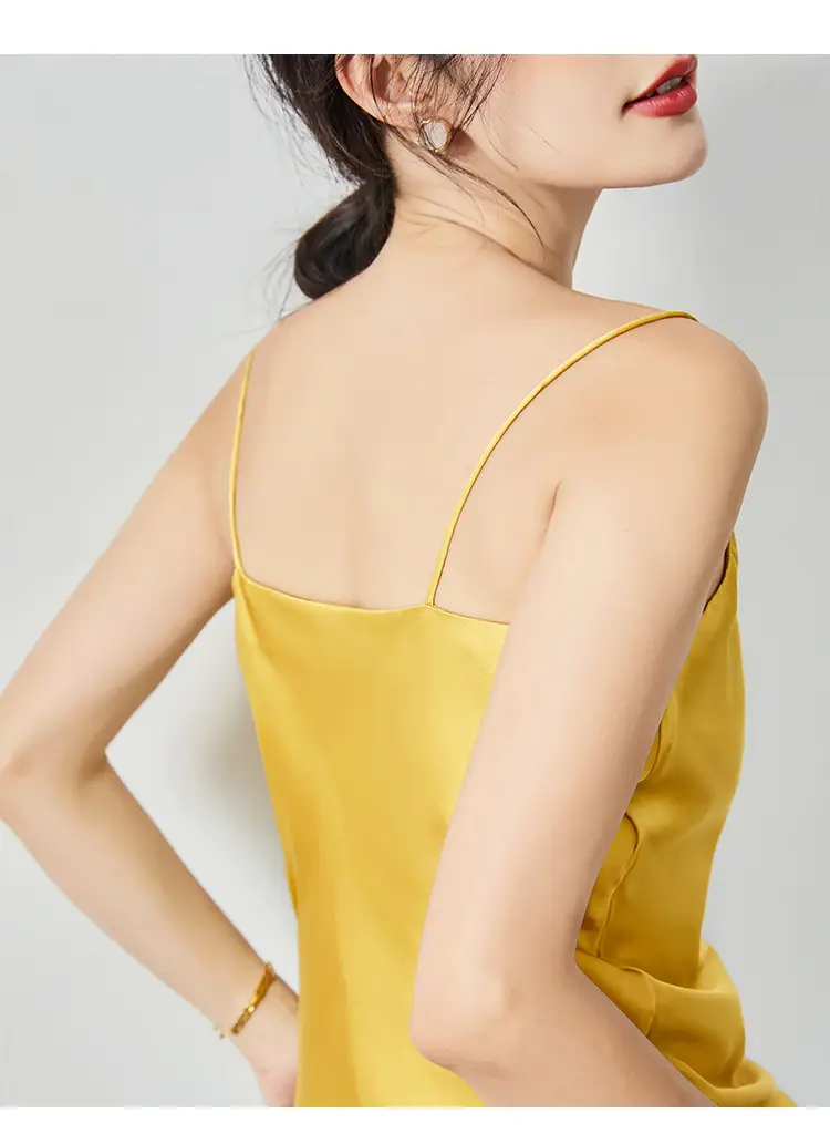 Women Silk Camisole Pile Collar Top Yellow — feature 24