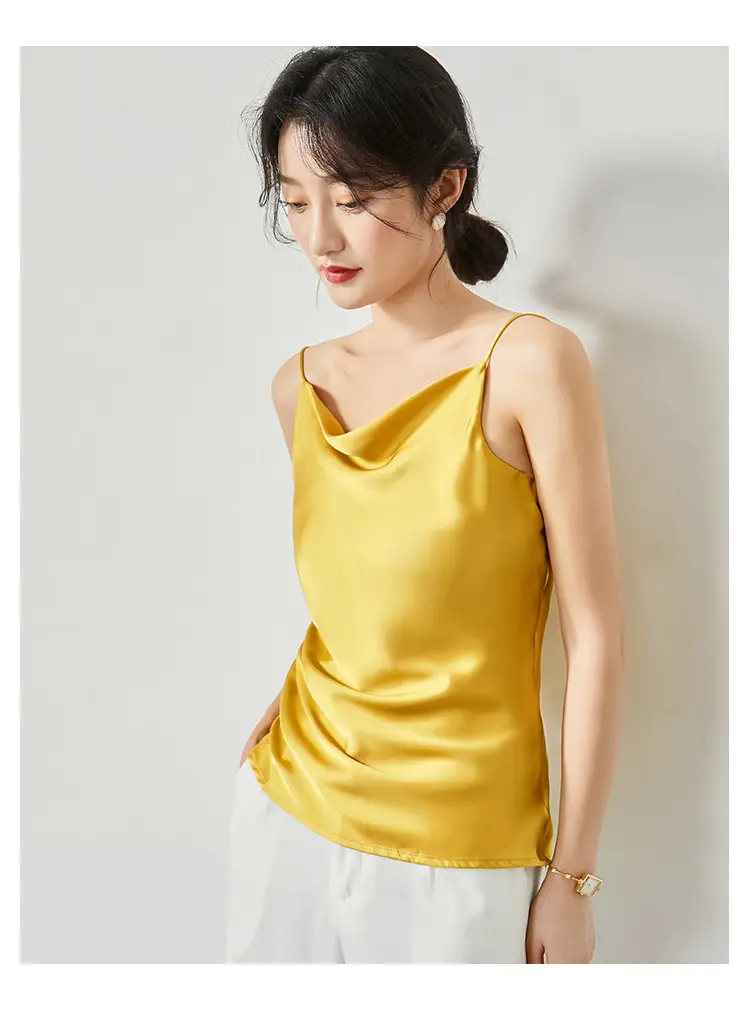Women Silk Camisole Pile Collar Top Yellow — feature 25