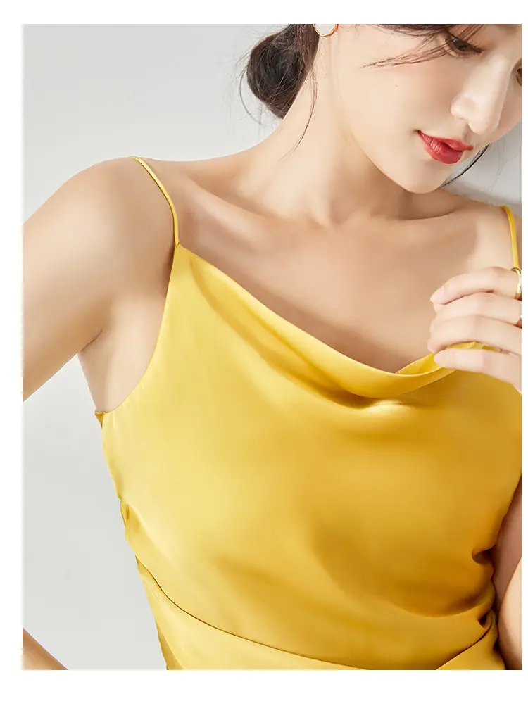 Women Silk Camisole Pile Collar Top Yellow — feature 26