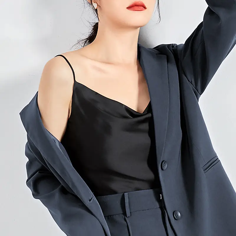 Women Silk Camisole Pile Collar Top Yellow - Image 3