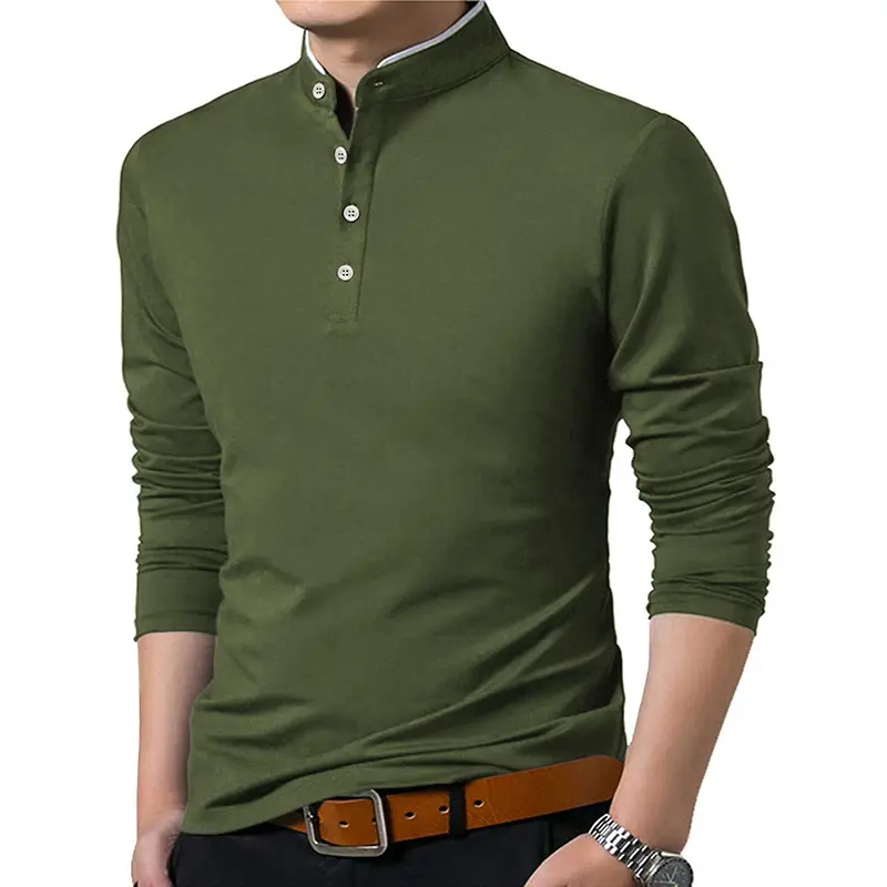 Men's Black Long Sleeve T-Shirt Solid Color Large - Image 9