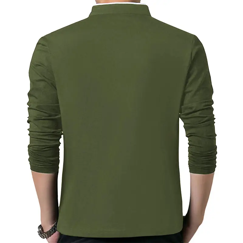 Men's Black Long Sleeve T-Shirt Solid Color Large - Image 10