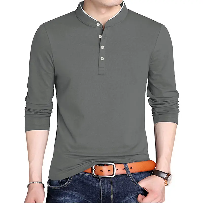 Men's Black Long Sleeve T-Shirt Solid Color Large - Image 2