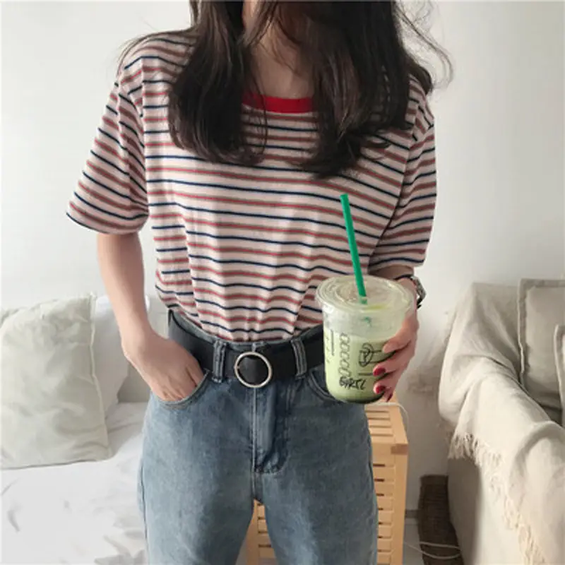 Women Striped T-Shirt Loose Summer Wear - Image 7