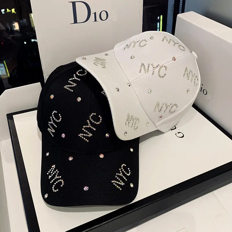 Women's White NYC Rhinestone Baseball Cap Small - Image 7