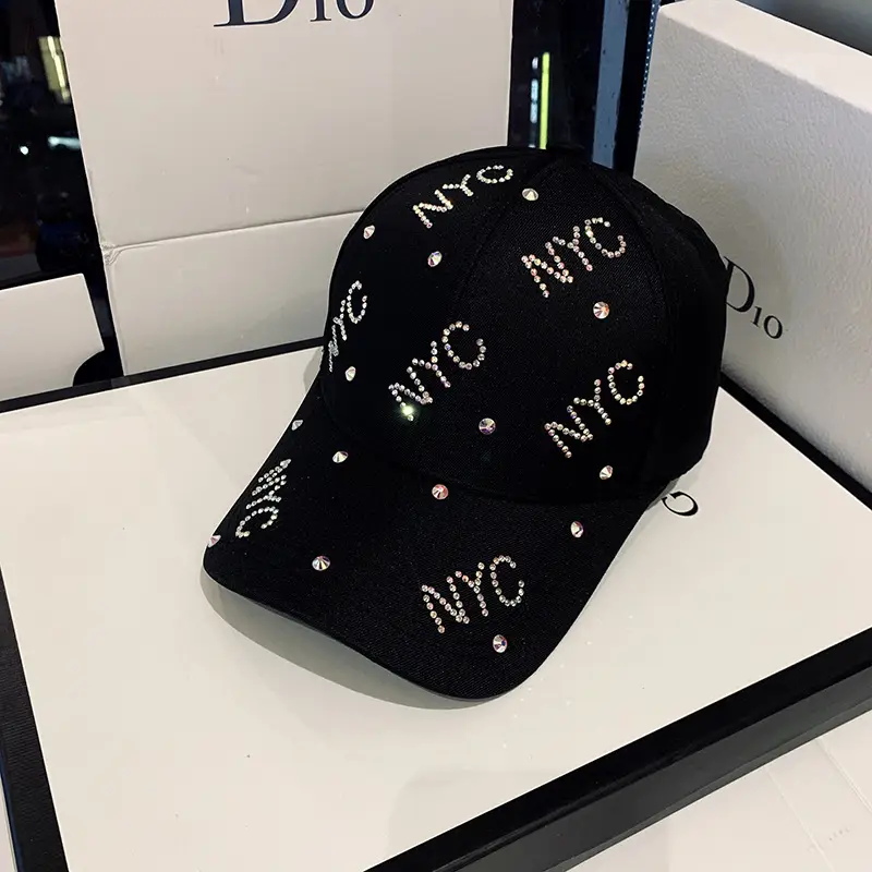 Women's White NYC Rhinestone Baseball Cap Small - Image 8