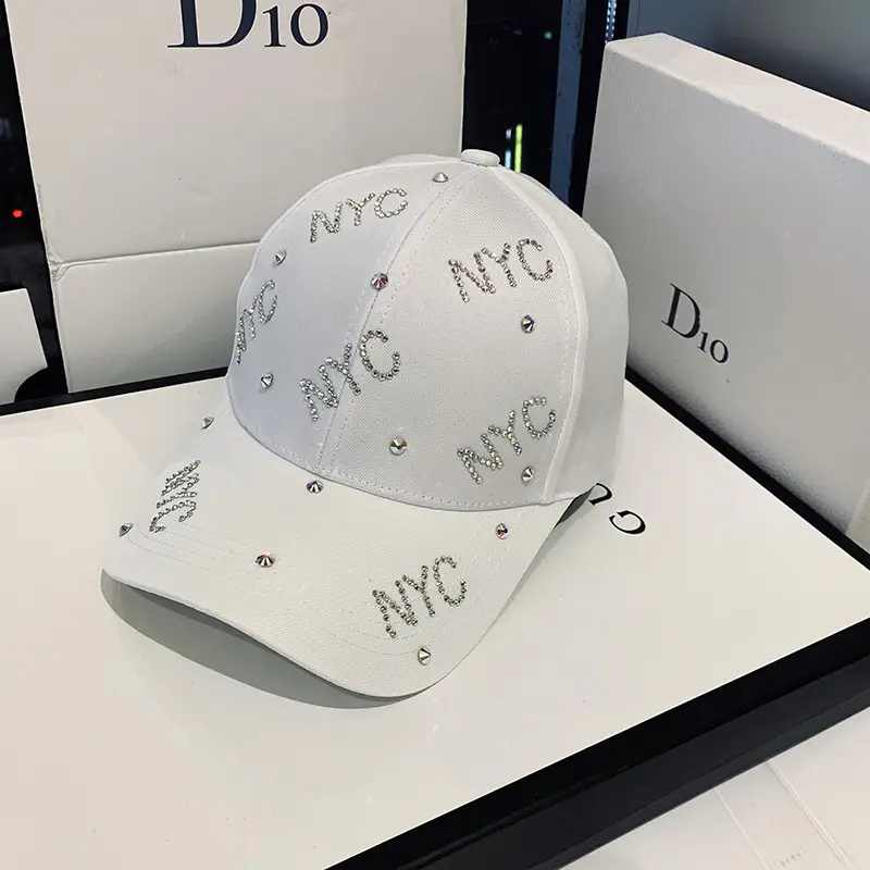 Women's White NYC Rhinestone Baseball Cap Small - Image 9