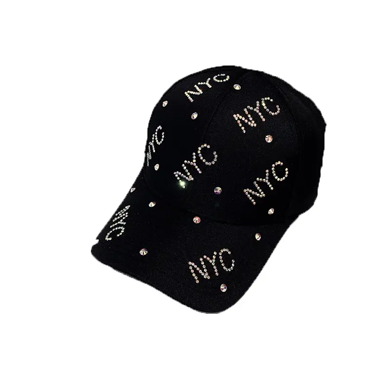 Women's White NYC Rhinestone Baseball Cap Small - Image 10