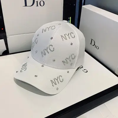 Women's White NYC Rhinestone Baseball Cap Small - Image 2