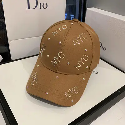 Women's White NYC Rhinestone Baseball Cap Small - Image 3
