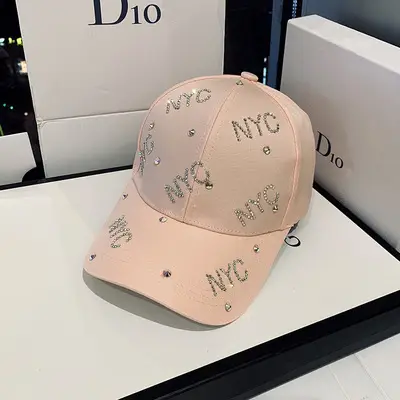 Women's White NYC Rhinestone Baseball Cap Small - Image 4