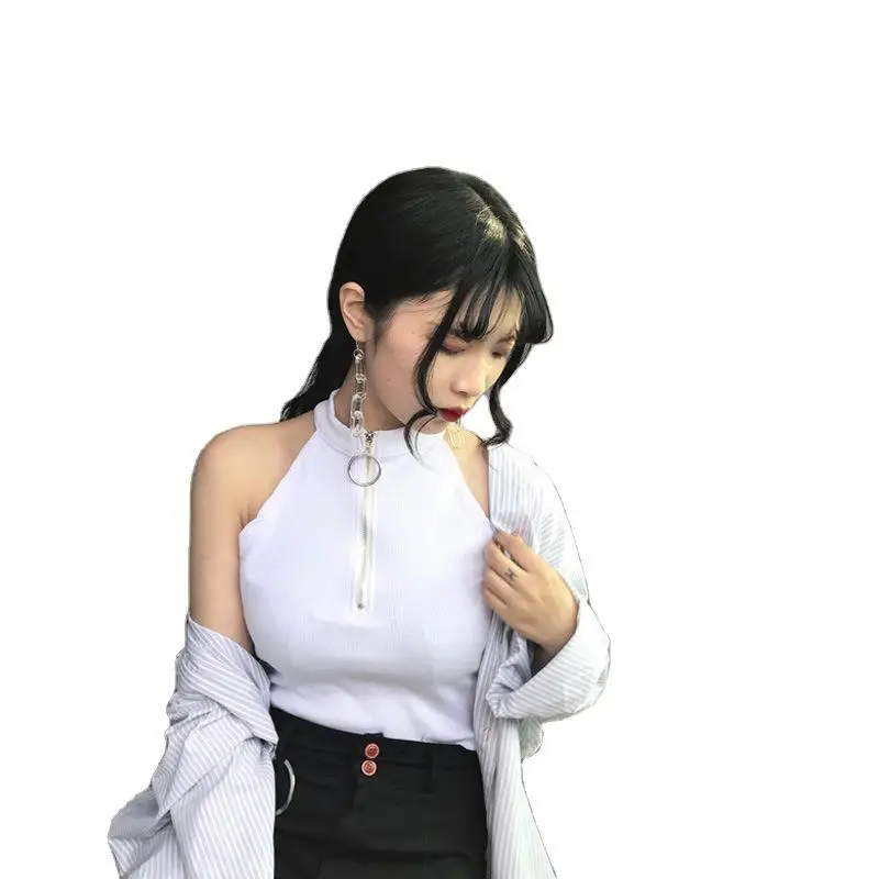 Women's Black Zipper Turtleneck Vest Top with High Waist Jeans - Image 7